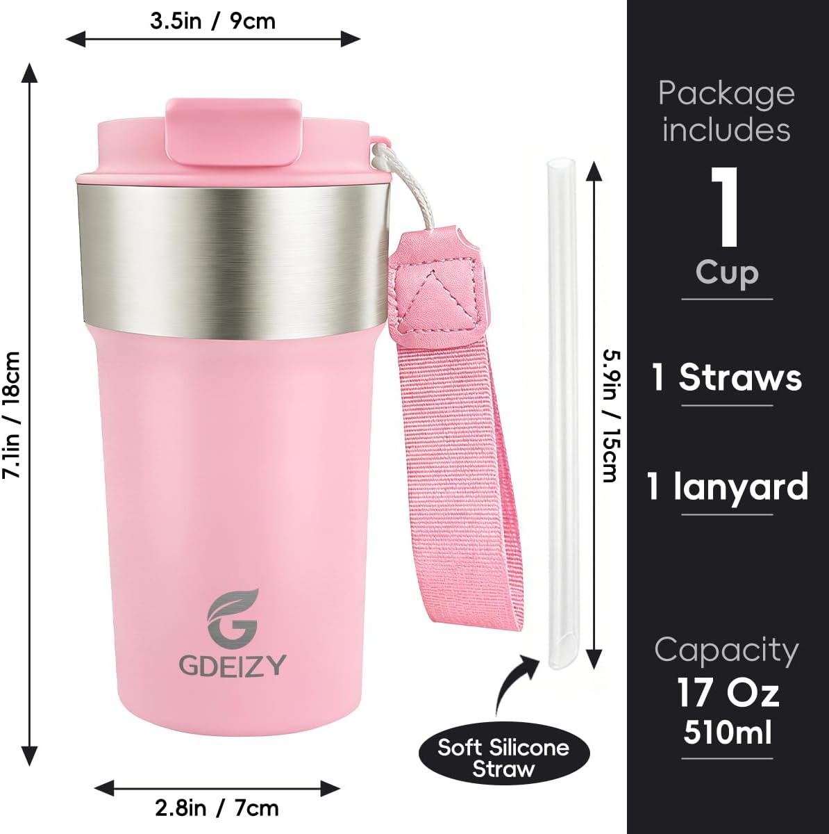 Insulated Travel Coffee Mug, 17oz Stainless Steel Leakproof Flip Straw Cup | Insulated Travel Coffee Mug, 17oz Stainless Steel Leakproof Flip Straw Cup