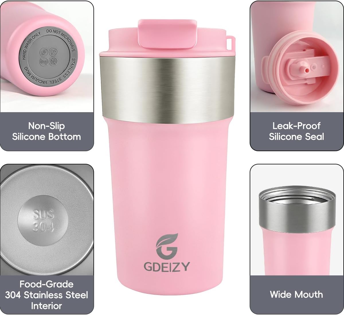 Insulated Travel Coffee Mug, 17oz Stainless Steel Leakproof Flip Straw Cup | Insulated Travel Coffee Mug, 17oz Stainless Steel Leakproof Flip Straw Cup