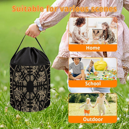 Nordic Viking Syl Rune Compass Large Capacity Portable Storage Bag for Building Blocks