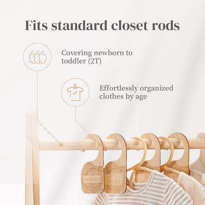Wooden Baby Closet Dividers - 8-Pack Double-Sided Hangers for Organizing Baby Clothes from Newborn to 24 Months (Infant to Toddler) - Cute and Functional Nursery Decor for Boys and Girls