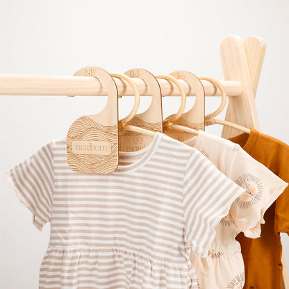 Wooden Baby Closet Dividers - 8-Pack Double-Sided Hangers for Organizing Baby Clothes from Newborn to 24 Months (Infant to Toddler) - Cute and Functional Nursery Decor for Boys and Girls