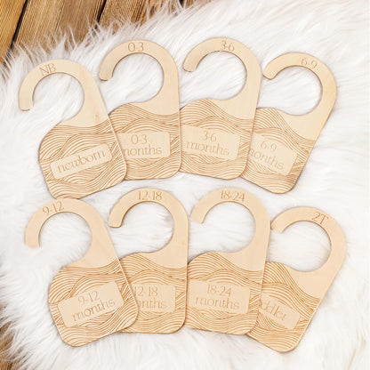 Wooden Baby Closet Dividers - 8-Pack Double-Sided Hangers for Organizing Baby Clothes from Newborn to 24 Months (Infant to Toddler) - Cute and Functional Nursery Decor for Boys and Girls