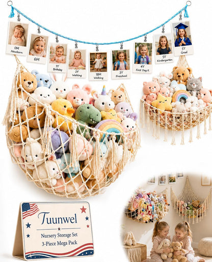 3 Pack Stuffed Animal Net Hammock Toy Storage Organizer