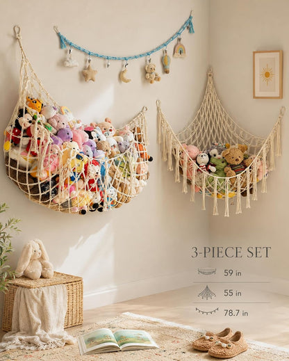 3 Pack Stuffed Animal Net Hammock Toy Storage Organizer