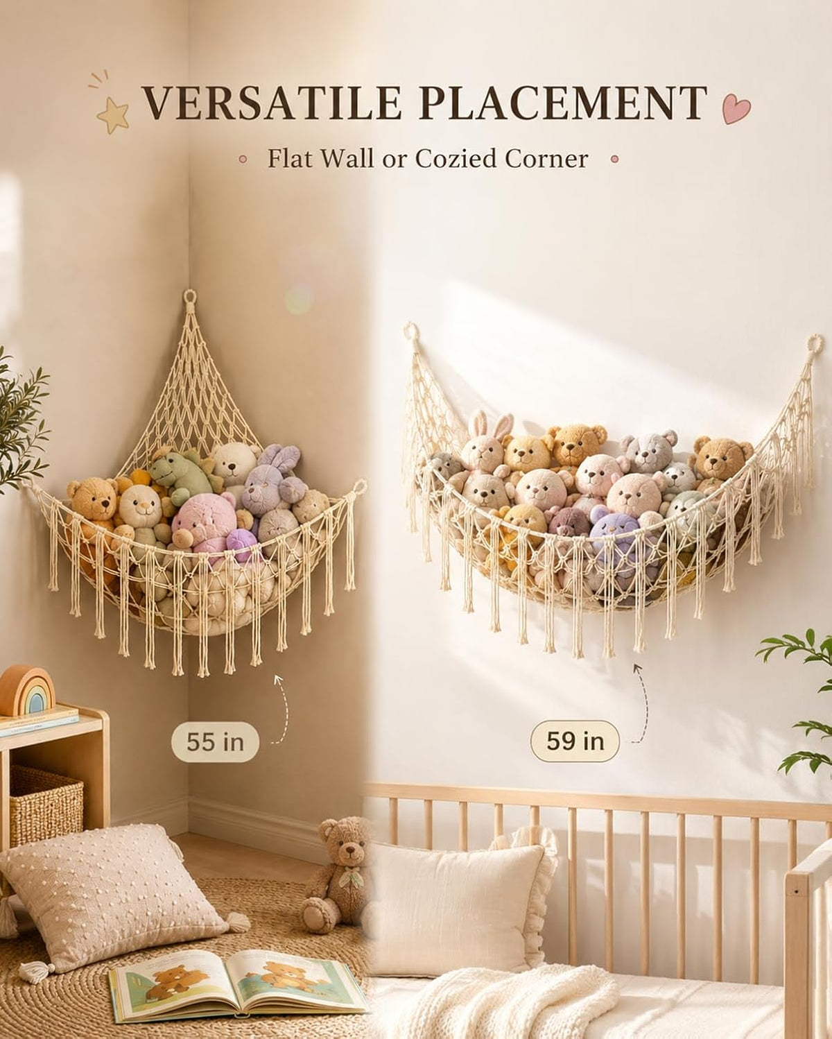 3 Pack Stuffed Animal Net Hammock Toy Storage Organizer