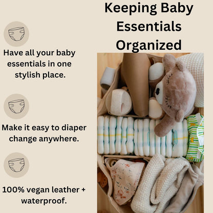 Vegan Leather Diaper Caddy Organizer for Changing Table, Baby Storage Basket, Portable Diaper Storage (Tan)