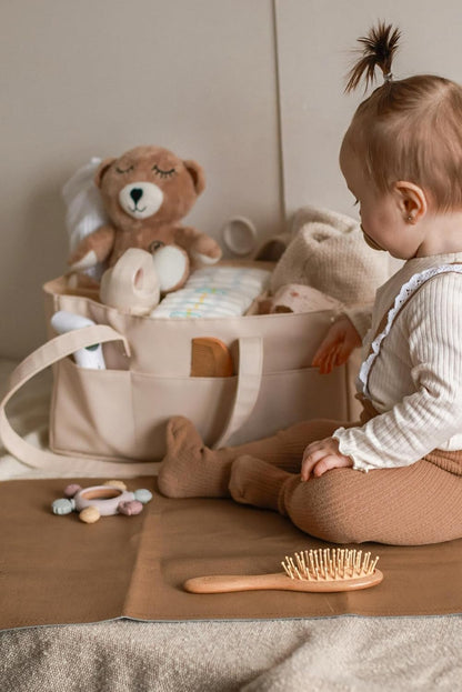 Vegan Leather Diaper Caddy Organizer for Changing Table, Baby Storage Basket, Portable Diaper Storage (Tan)