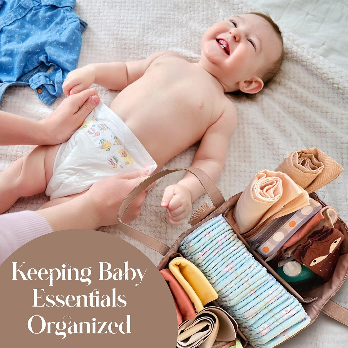 Vegan Leather Diaper Caddy Organizer for Changing Table, Baby Storage Basket, Portable Diaper Storage (Tan)