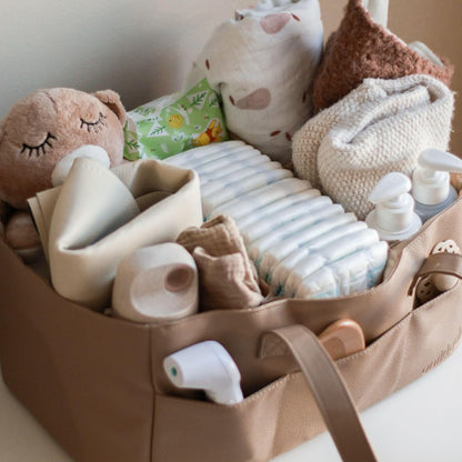 Vegan Leather Diaper Caddy Organizer for Changing Table, Baby Storage Basket, Portable Diaper Storage (Tan)