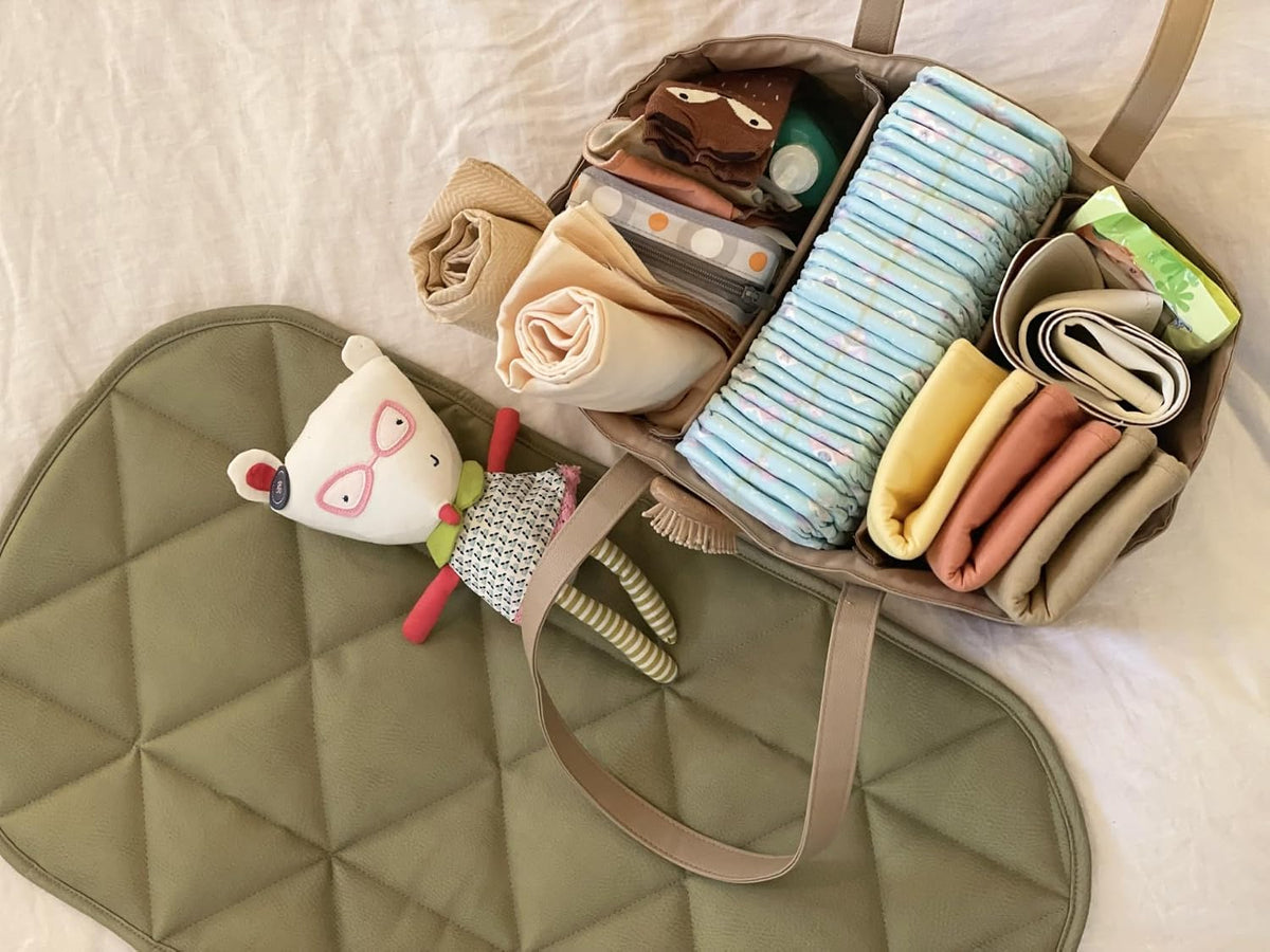 Vegan Leather Diaper Caddy Organizer for Changing Table, Baby Storage Basket, Portable Diaper Storage (Tan)