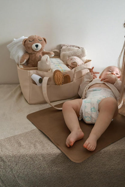 Vegan Leather Diaper Caddy Organizer for Changing Table, Baby Storage Basket, Portable Diaper Storage (Tan)