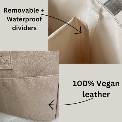 Vegan Leather Diaper Caddy Organizer for Changing Table, Baby Storage Basket, Portable Diaper Storage (Tan)