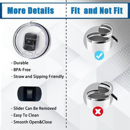 30oz Tumbler Lid, Replacement Lids Compatible for YETI 30 oz Tumbler, 14 oz Mug and 35 oz Straw Mug- Replacement Slide/Cover Magnetic Slider Switch,2Pcs Black
