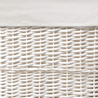 Wicker Nursery Laundry Hampers with Removable Liners and Hinged Lids – Set of 2 Large Clothes Storage Baskets for Baby, Kids, or Home Organization – White/White Finish