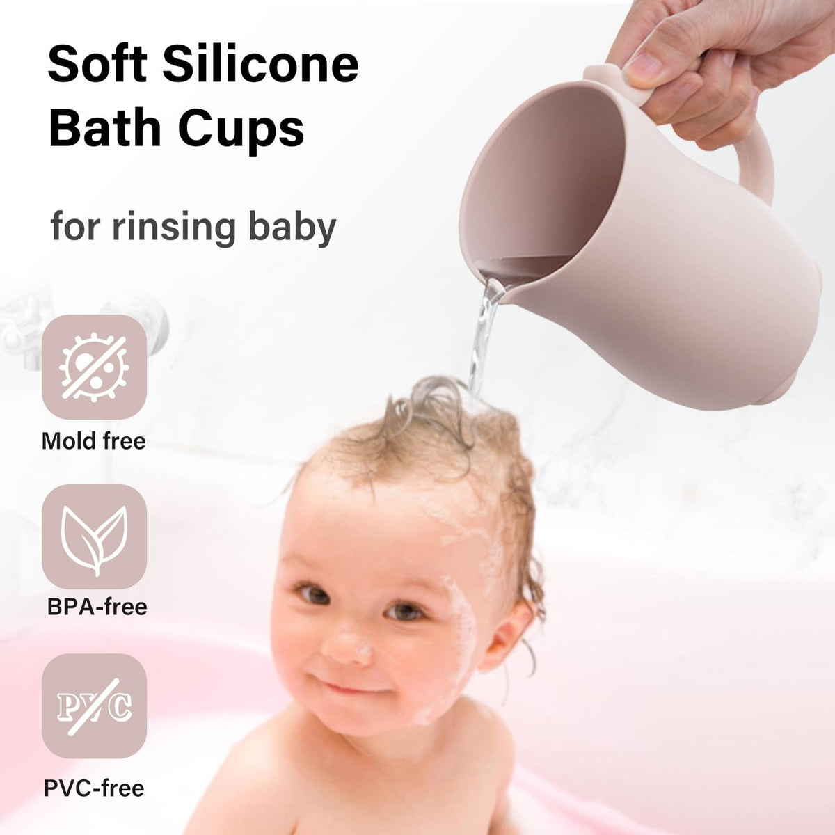 Baby Bath Rinse Cup - Food Grade Silicone - Shampoo & Body Washing Rinser Cup for Kids with Easy Grip Handle to Rinse Baby Shampoo and Soap - Baby Essentials (Light Green)