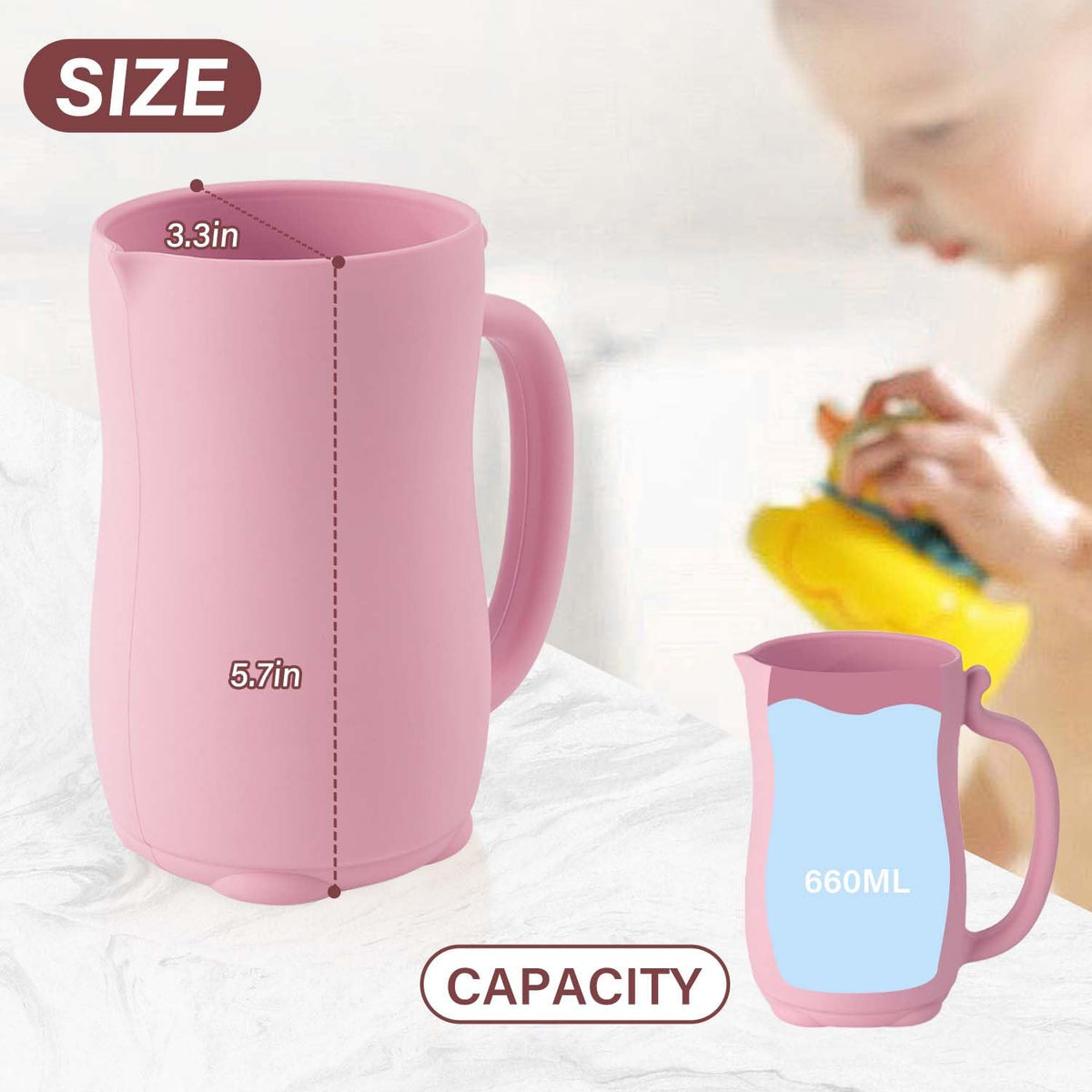 Baby Bath Rinse Cup - Food Grade Silicone - Shampoo & Body Washing Rinser Cup for Kids with Easy Grip Handle to Rinse Baby Shampoo and Soap - Baby Essentials (Light Green)
