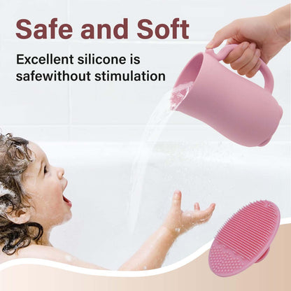 Baby Bath Rinse Cup - Food Grade Silicone - Shampoo & Body Washing Rinser Cup for Kids with Easy Grip Handle to Rinse Baby Shampoo and Soap - Baby Essentials (Light Green)
