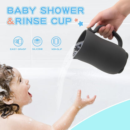 Baby Bath Rinse Cup - Food Grade Silicone - Shampoo & Body Washing Rinser Cup for Kids with Easy Grip Handle to Rinse Baby Shampoo and Soap - Baby Essentials (Light Green)