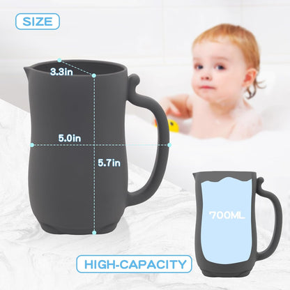 Baby Bath Rinse Cup - Food Grade Silicone - Shampoo & Body Washing Rinser Cup for Kids with Easy Grip Handle to Rinse Baby Shampoo and Soap - Baby Essentials (Light Green)
