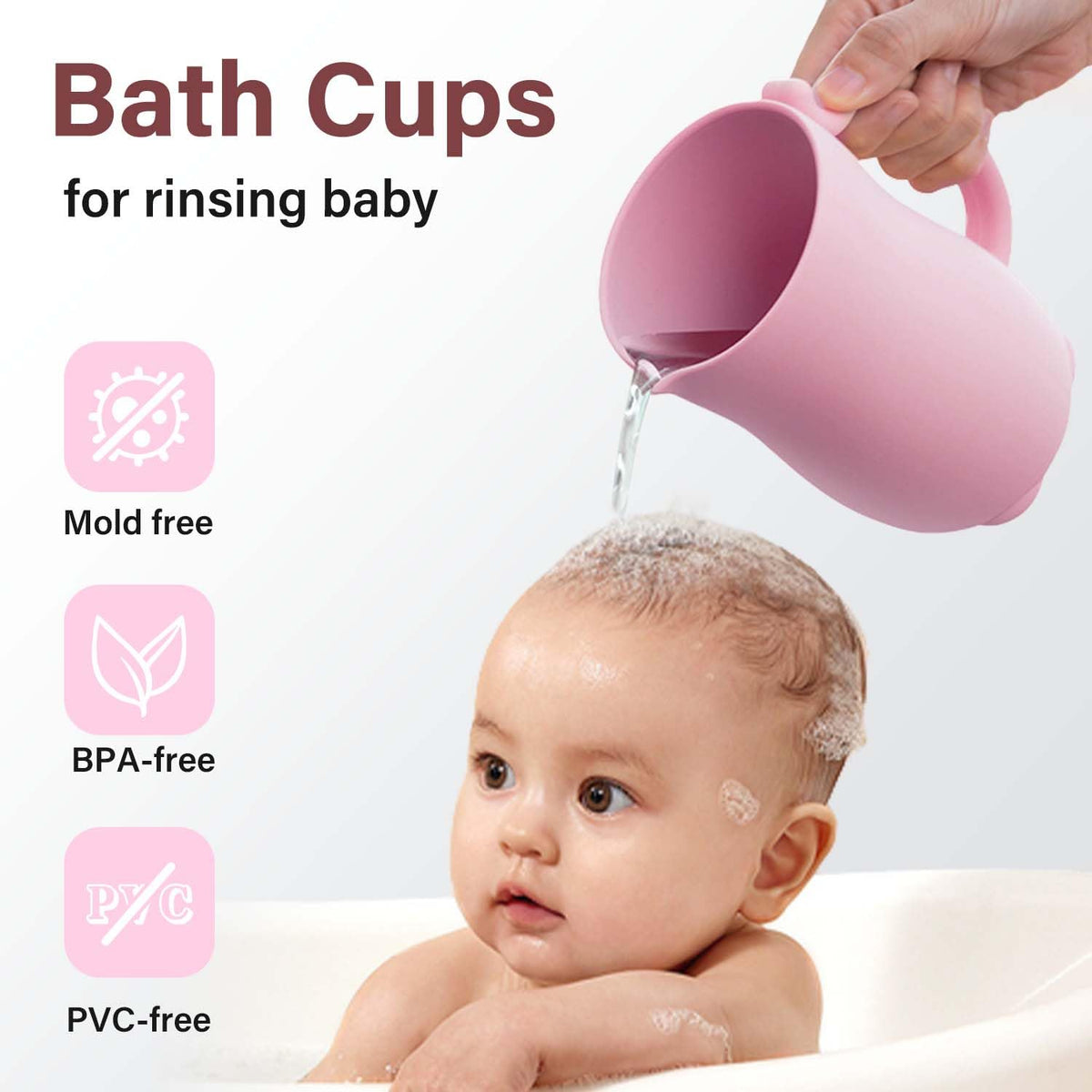 Baby Bath Rinse Cup - Food Grade Silicone - Shampoo & Body Washing Rinser Cup for Kids with Easy Grip Handle to Rinse Baby Shampoo and Soap - Baby Essentials (Light Green)