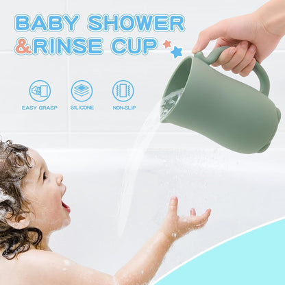 Baby Bath Rinse Cup - Food Grade Silicone - Shampoo & Body Washing Rinser Cup for Kids with Easy Grip Handle to Rinse Baby Shampoo and Soap - Baby Essentials (Light Green)