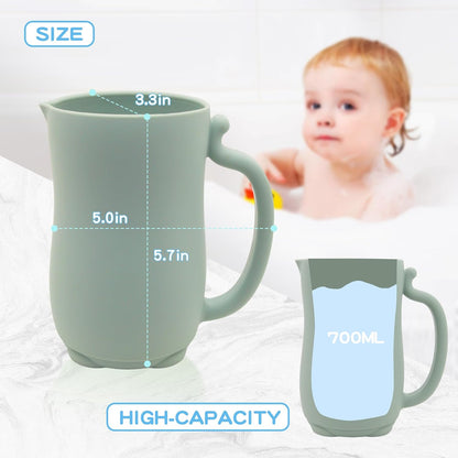 Baby Bath Rinse Cup - Food Grade Silicone - Shampoo & Body Washing Rinser Cup for Kids with Easy Grip Handle to Rinse Baby Shampoo and Soap - Baby Essentials (Light Green)