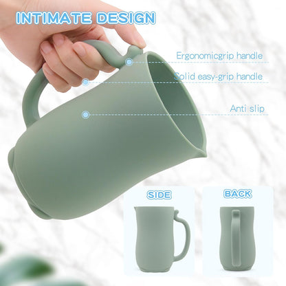 Baby Bath Rinse Cup - Food Grade Silicone - Shampoo & Body Washing Rinser Cup for Kids with Easy Grip Handle to Rinse Baby Shampoo and Soap - Baby Essentials (Light Green)