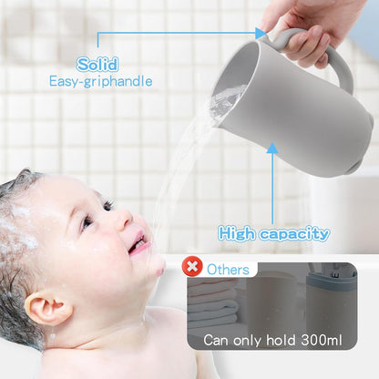 Baby Bath Rinse Cup - Food Grade Silicone - Shampoo & Body Washing Rinser Cup for Kids with Easy Grip Handle to Rinse Baby Shampoo and Soap - Baby Essentials (Light Green)