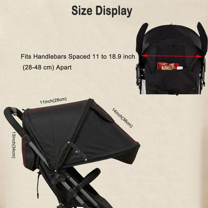 Universal Stroller Sun Shade Umbrella Stroller Canopy Pram Sunshade Retractable Stroller Replacement Parts Shade for Buggy Pushchair with Mesh Window Storage Pocket Adjustable