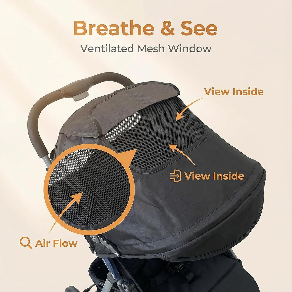 Universal Stroller Sun Shade Umbrella Stroller Canopy Pram Sunshade Retractable Stroller Replacement Parts Shade for Buggy Pushchair with Mesh Window Storage Pocket Adjustable