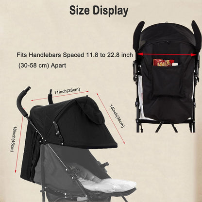 Universal Stroller Sun Shade Umbrella Stroller Canopy Pram Sunshade Retractable Stroller Replacement Parts Shade for Buggy Pushchair with Mesh Window Storage Pocket Adjustable