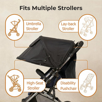 Universal Stroller Sun Shade Umbrella Stroller Canopy Pram Sunshade Retractable Stroller Replacement Parts Shade for Buggy Pushchair with Mesh Window Storage Pocket Adjustable