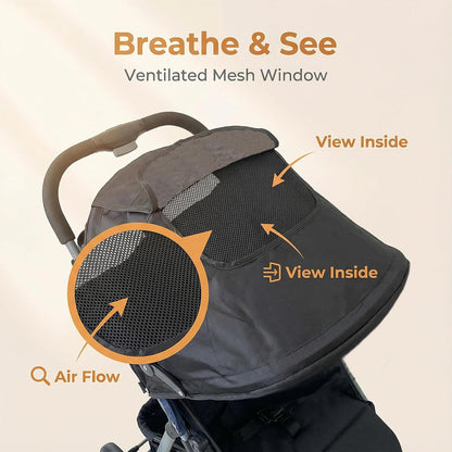 Universal Stroller Sun Shade Umbrella Stroller Canopy Pram Sunshade Retractable Stroller Replacement Parts Shade for Buggy Pushchair with Mesh Window Storage Pocket Adjustable
