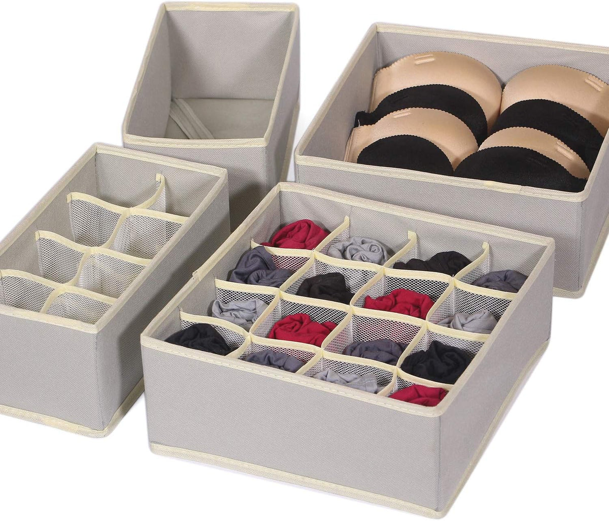 12 Pack Foldable Drawer Organizer Dividers Cloth Storage Box Closet Dresser Organizer Cube Fabric Containers Basket Bins for Underwear Bras Socks Panties Lingeries Nursery Baby Clothes Gray