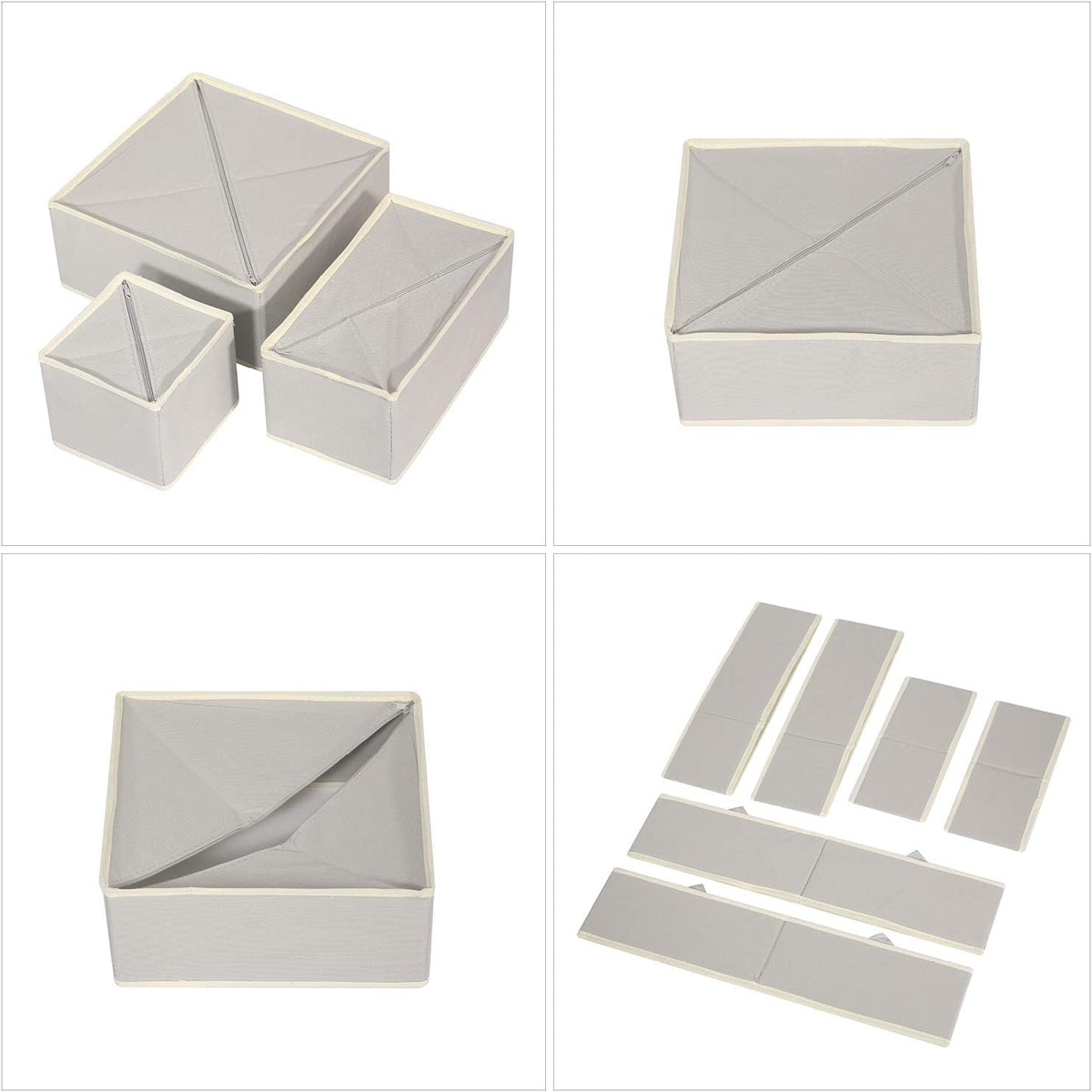 12 Pack Foldable Drawer Organizer Dividers Cloth Storage Box Closet Dresser Organizer Cube Fabric Containers Basket Bins for Underwear Bras Socks Panties Lingeries Nursery Baby Clothes Gray
