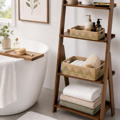 Boho Wicker Storage Basket Set of 4: Natural Woven Seagrass Laundry Hamper with Lid, Handles and Removable Liners, Decorative Laundry Baskets and Shelf Baskets for Living Room Bedroom Bathroom Nursery