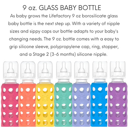 Glass Baby Bottle BPA Free | Protective Silicone Sleeve | 9 oz Pack of 2 | Mango, Kale - Colors B