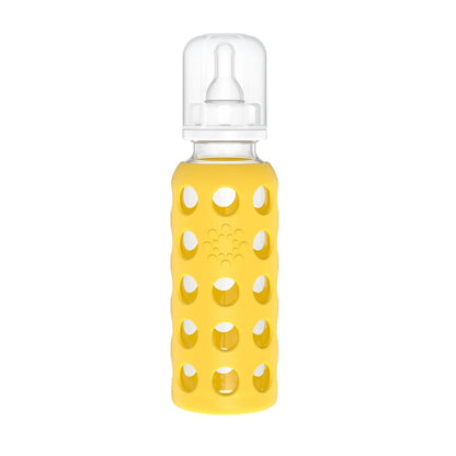 Glass Baby Bottle BPA Free | Protective Silicone Sleeve | 9 oz Pack of 2 | Mango, Kale - Colors B