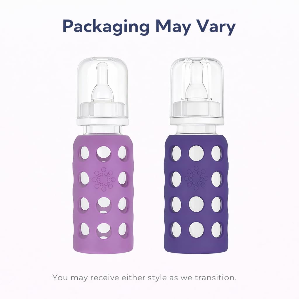 Glass Baby Bottle BPA Free | Protective Silicone Sleeve | 9 oz Pack of 2 | Mango, Kale - Colors B