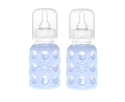 Glass Baby Bottle BPA Free | Protective Silicone Sleeve | 9 oz Pack of 2 | Mango, Kale - Colors B