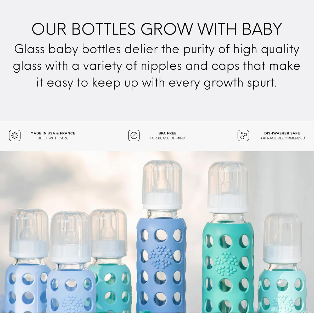Glass Baby Bottle BPA Free | Protective Silicone Sleeve | 9 oz Pack of 2 | Mango, Kale - Colors B