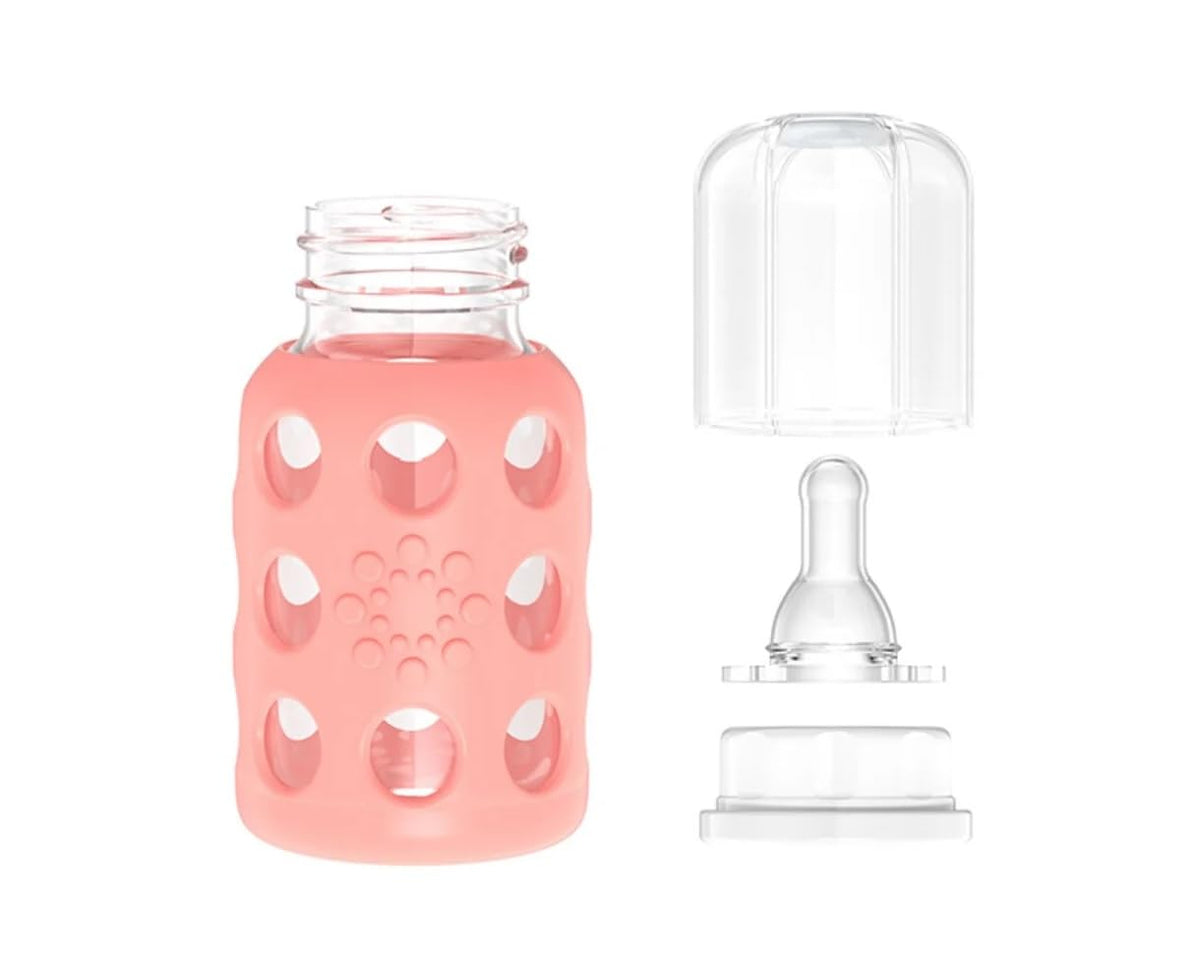 Glass Baby Bottle BPA Free | Protective Silicone Sleeve | 9 oz Pack of 2 | Mango, Kale - Colors B