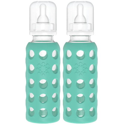 Glass Baby Bottle BPA Free | Protective Silicone Sleeve | 9 oz Pack of 2 | Mango, Kale - Colors B