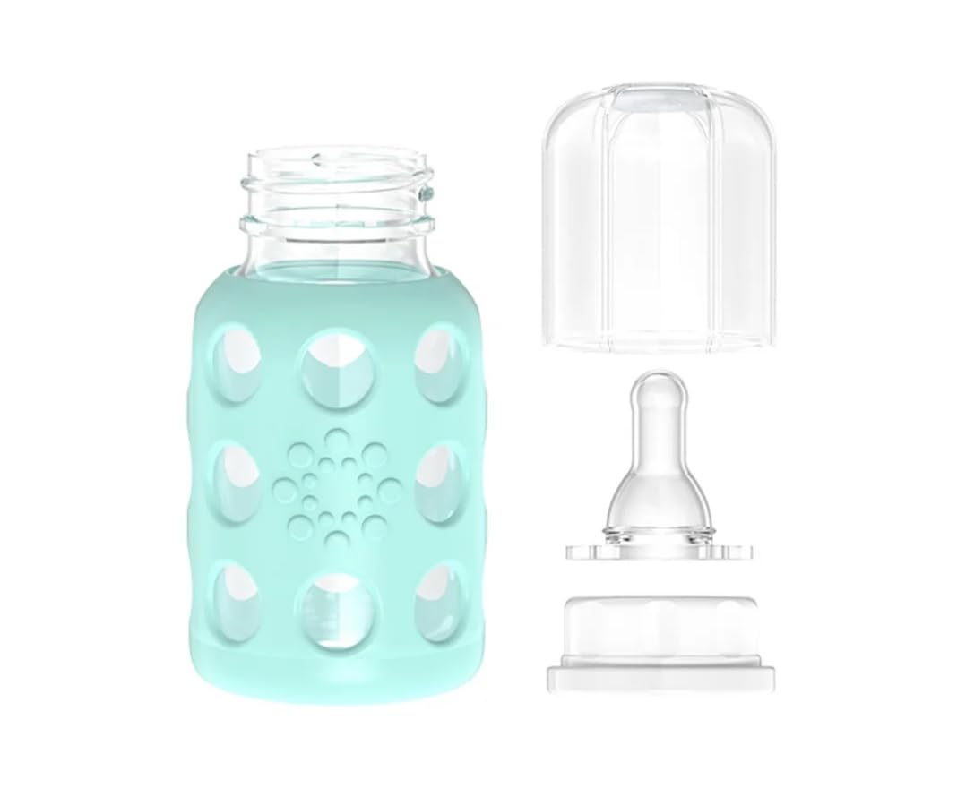 Glass Baby Bottle BPA Free | Protective Silicone Sleeve | 9 oz Pack of 2 | Mango, Kale - Colors B