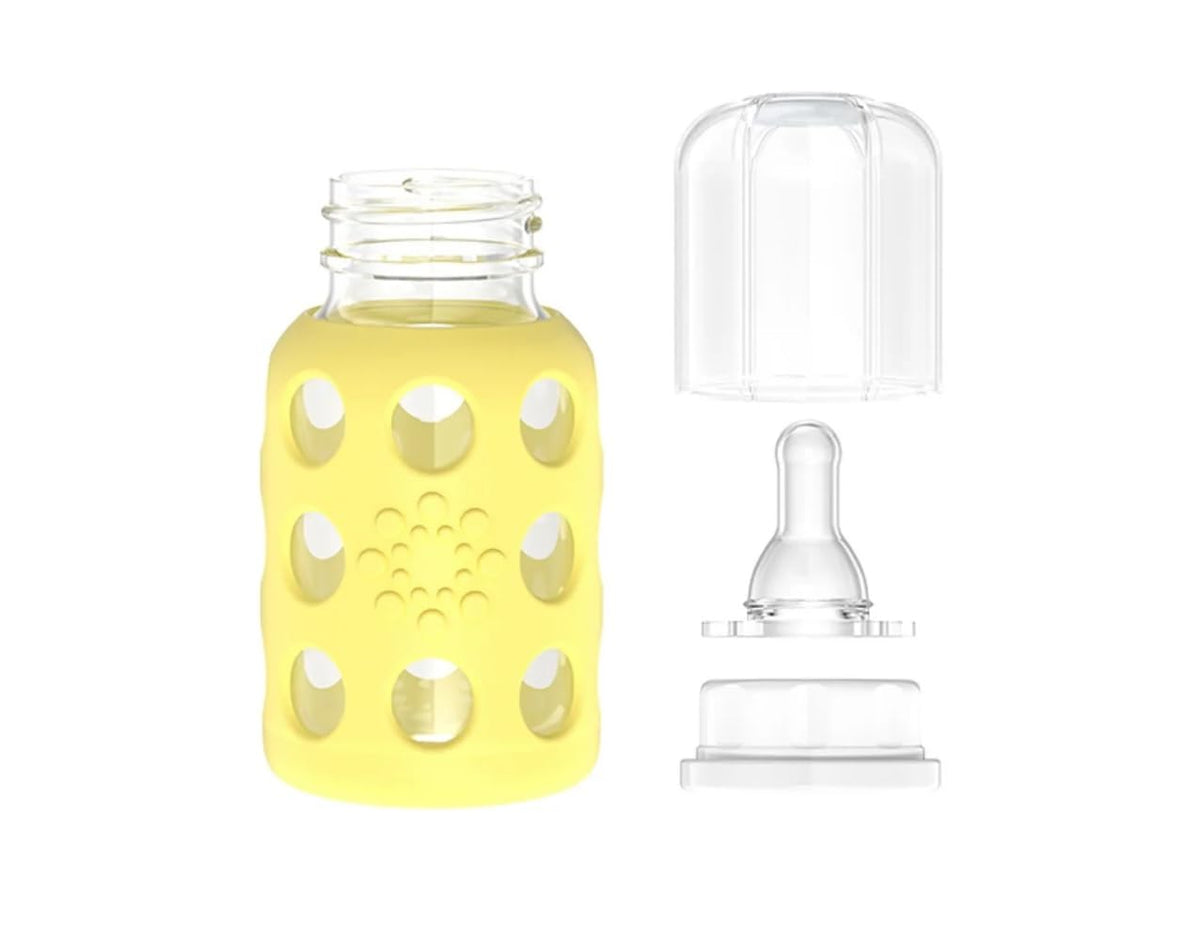 Glass Baby Bottle BPA Free | Protective Silicone Sleeve | 9 oz Pack of 2 | Mango, Kale - Colors B