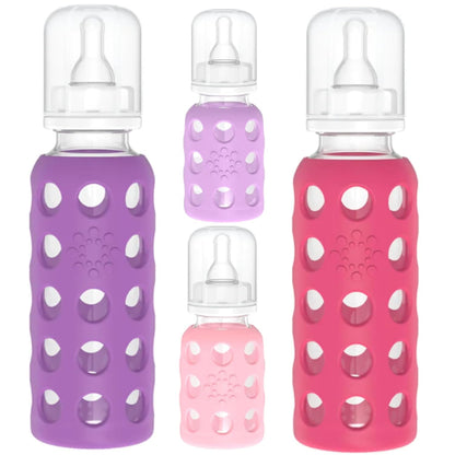 Glass Baby Bottle BPA Free | Protective Silicone Sleeve | 9 oz Pack of 2 | Mango, Kale - Colors B