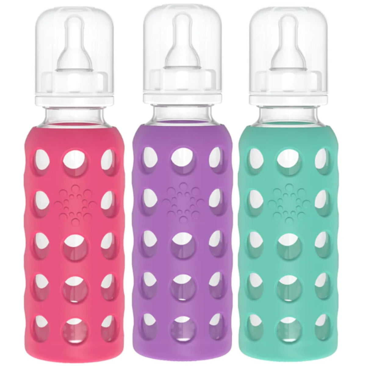 Glass Baby Bottle BPA Free | Protective Silicone Sleeve | 9 oz Pack of 2 | Mango, Kale - Colors B