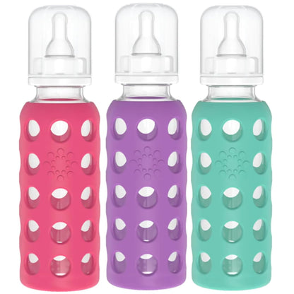 Glass Baby Bottle BPA Free | Protective Silicone Sleeve | 9 oz Pack of 2 | Mango, Kale - Colors B
