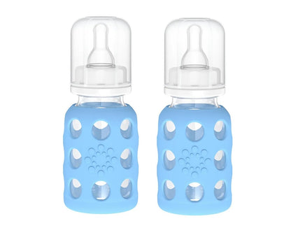Glass Baby Bottle BPA Free | Protective Silicone Sleeve | 9 oz Pack of 2 | Mango, Kale - Colors B