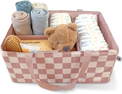 Diaper Caddy Organizer – Foldable Baby Storage Basket with Removable Divider | Waterproof & Mess-Proof Fabric, Portable Nursery Organizer for Newborn Essentials(Toile)